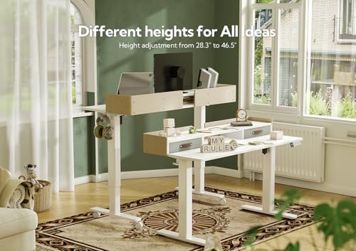 Claiks Standing Desk with Drawers, Adjustable Stand Up Electric Small Standing Desk Adjustable Height with Storage Shelf and Splice Board, 40 Inch, White - Image 5
