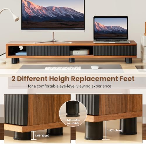 Artswish Dual Monitor Stand with Power Outlet, 42" Walnut Monitor Riser - Image 4