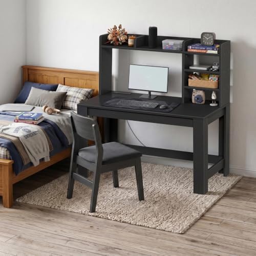 WINAZ 43" Black Gaming Desk with Hutch and Built-in Power Outlet - Image 6