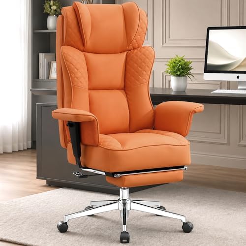 Office Desk Chair, High-Back Big and Tall Leather Chair with Footrest by Unknown