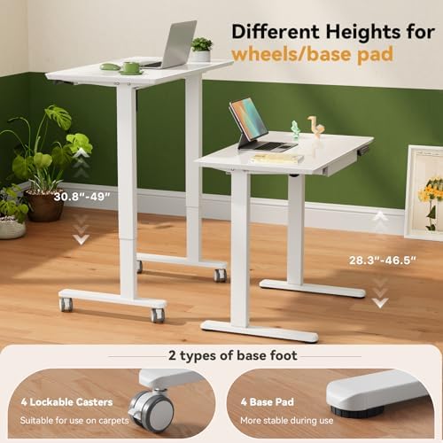 Gibbon Mounts 35” White Glass Standing Desk Height Adjustable with Drawer - Image 3