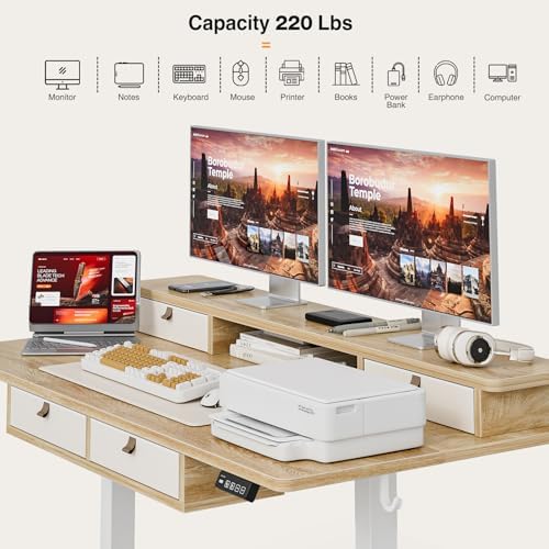 Grandder Electric Standing Desk with Four Drawers, Sit to Stand Up Height Adjustable Desk with Storage Shelf for Home Office, 47 * 28 Inch, Study, Ergonomic Adjustable Computer Desk, Oak - Image 6