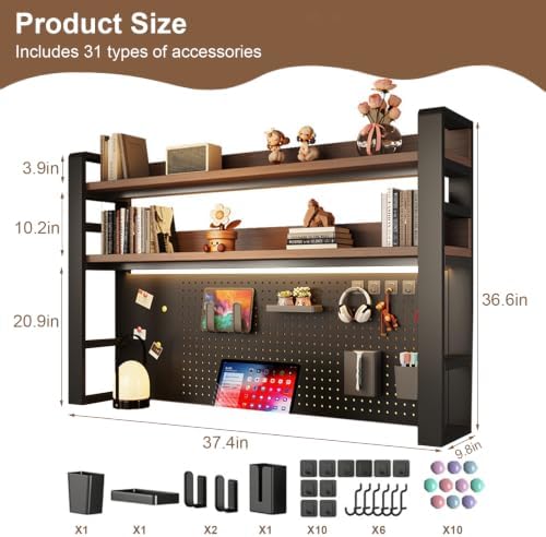 3 Tier Desktop Shelf with Pegboard, Heavy Duty Desk Organizer - Image 2