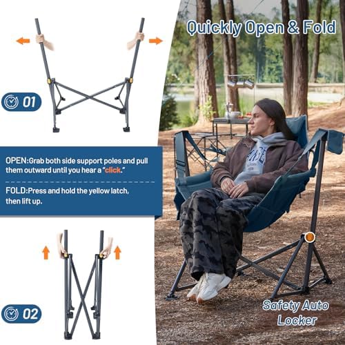 TIMBER RIDGE Hammock Camping Chair with Adjustable Backrest, Heavy Duty Folding Hammock Chair Supports 350lbs, Portable Hammock Chair for Camping, Travelling and Patio, Blue 2 Pack - Image 7