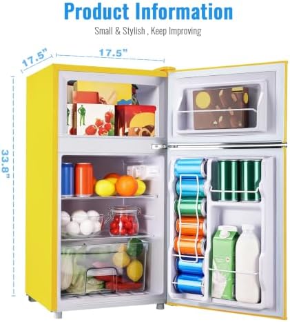 WANAI 3.5 Cu.Ft Retro Mini Fridge with Handle Compact Refrigerator Yellow - Image 7