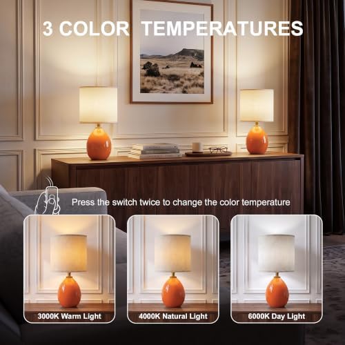 Dawnwake 17.7" Ceramic Table Lamps Set of 2 for Living Room Bedroom, Orange - Image 3