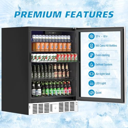 Erivess 24" Wine and Beverage Refrigerator Cooler with Glass Door, 166 Cans - Image 3