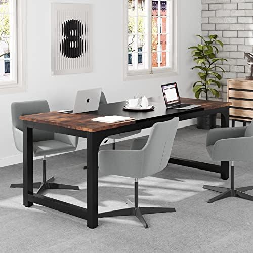 Tribesigns 70.8”Executive Desk, Large Office Computer Desk with Thicken Frame, Modern Simple Workstation Business Furniture for Home Office, Rustic Brown/Black - Image 3