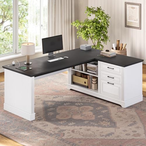 SEDETA Farmhouse 61" Executive L Shaped Desk with Drawers for Home Office by SEDETA