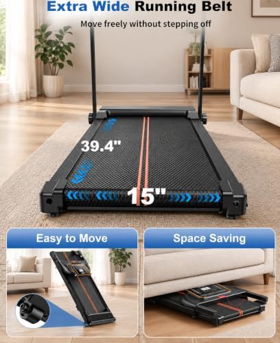 Treadmills for Home Walking Pad - Foldable Treadmill Under Desk with Handle Bar 0.6-6.2 MPH Portable Folding Pads Compact Running Machine Quiet Lightweight - Image 2