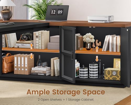 SEDETA 78.7" L Shaped Executive Desk with Charging Station, Large Home Office Computer Desk with File Drawers & Adjustable Storage Cabinet, CPU Stand, Modern L Desk for Business, Black + Brown - Image 5