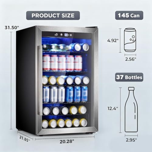Electactic Wine Cooler 37 Bottle Freestanding Fridge with Stainless Steel Reversible Glass Door, 145 Can Beverage Refrigerator Quiet Compressor for Home Kitchen Bar, 4.5 Cu.ft Silver - Image 2