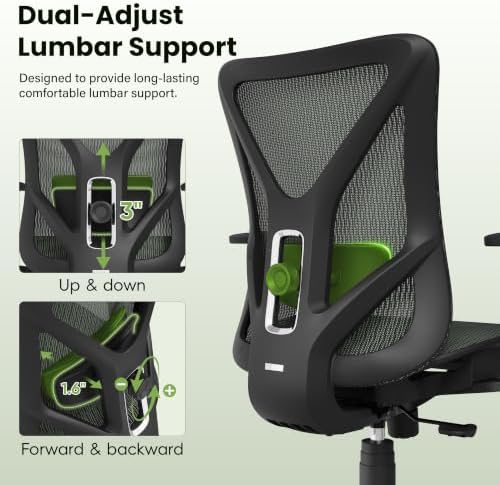 Ergonomic Office Chair, Mesh Computer Desk Chairs with BIFMA X5.1 Certified, Adjustable Lumbar Support, 3D Arm, Tilt Back, Wide Seat, Comfy Swivel Work Task Chair for Company and Home (Forest Green) - Image 4