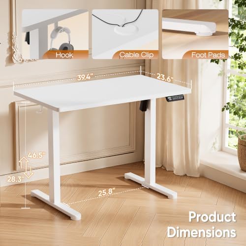 Monomi 39.4" Electric Standing Desk, Height Adjustable sit Stand up,White - Image 3