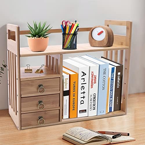 Bamboo Desk Organizer with 3 Drawers, Tabletop Storage Container, Desktop Organizer, Desk Bookshelf, Desktop Drawers for Countertop, Table Display Shelf, 19.7" L x 7.5" W x 17.7" H by banborba