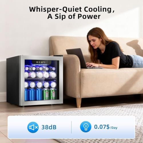Antarctic Star 48 Can Mini Beverage Refrigerator, 1.3 Cu.Ft Compact Drink Cooler with Glass Door, Adjustable Temp 40-61°F, Quiet Freestanding Wine & Soda Cooler for Home Office Dorm, LED Lit - Image 6