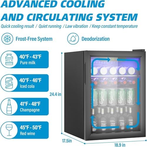 Erivess 105 Can Mini Fridge, Glass Door Beverage Refrigerator, 2.7 Cu.ft - Image 3