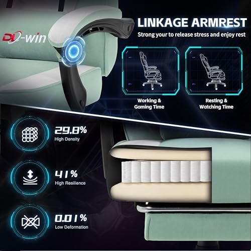 Gaming Chair for Adults with Footrest & Massage Lumbar Support, Ergonomic High Back Gamer Chair, Adjustable Swivel Computer Gaming Chairs with Headrest and Linkage Armrests,Green - Image 5