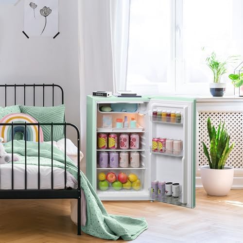 West Bend Mini Fridge for Bedroom, Office, Bar or College Dorm Room, Retro Compact Refrigerator features single door, glass shelves and adjustable temperature control, 3.0-Cu.Ft., Seafoam Green - Image 3