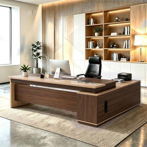 L Shaped Executive Desk with Drawers, Large Wood Workstation, Modern Executive Office Furniture for Home Office and Business Workspace, Multiple Sizes & Colors by Unknown