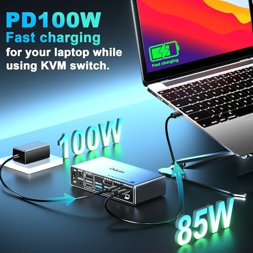 USB C KVM Switch 2 Monitors 2 Computers, Dual Monitor KVM Switches for 1 Desktop 1 Laptop, 4K@120Hz DP+HDMI DisplayPort, 4 USB 3.0 Ports, 100W PD Charging, Wired Remote, Keyboard Mouse Switcher - Image 5