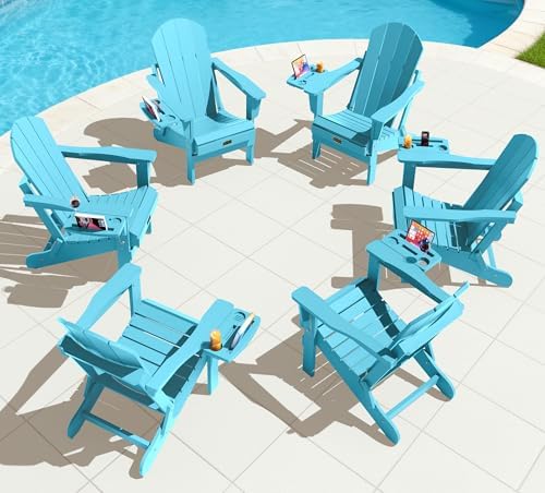 SERWALL Folding Adirondack Chair, 4 in 1 Cup Holder Wood Texture-Light Blue by SERWALL