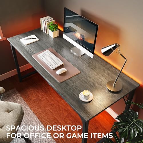 Huuger Computer Gaming Desk, 63 Inch Office Desk with Storage, Writing Work Surface for Home Office, Study, Modern Simple Style, Large Legroom, Metal Frame, Grey - Image 5