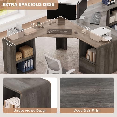59'' Reversible L-Shaped Computer Desk, Grey - Image 3