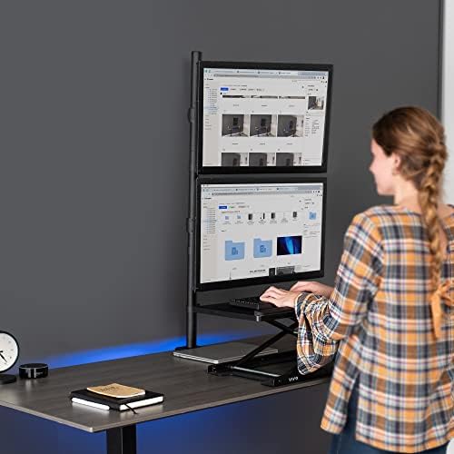VIVO Extra Tall Vertically Stacked Dual Monitor Desk Mount Stand with 39 inch Stand-up Pole, Fully Adjustable Extended Arms, Fits 2 Screens up to 27 inches, STAND-V012T - Image 4