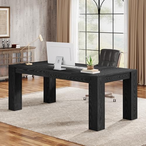 Tribesigns 63-Inch Executive Desk, Large Office Computer Desk, Simple Workstation Writing Table Study Table for Home Office, Black - Image 3