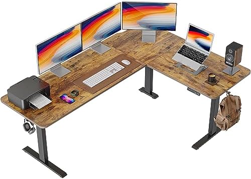 FEZIBO 75 Inches, Supports Over 300lbs, Large L Shaped Standing Desk, Electric Height Adjustable L Shaped Desk, Suitable for Home Office, Rustic Brown Top/Black Frame by FEZIBO