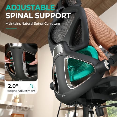 CAPOT Ergonomic Mesh Office Chair, Adjustable Lumbar High Back Desk Chair 400lbs, 4D Flip-up Arms, 3-Level Tilt Backrest, 3D Headrest, PU Wheels, Swivel Rolling Computer Seating for Long Desk Work - Image 3