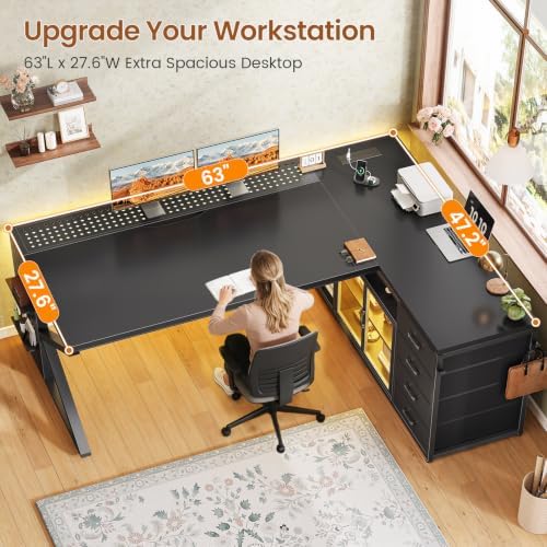 SEDETA 63"x27.6" L Shaped Gaming Desk with 4 Drawers Storage, Black - Image 3