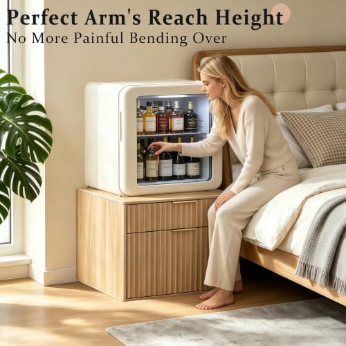 Mini Fridge Stand with Storage, Fluted Mini Fridge Cabinet with 2 Drawers, Wood Refrigerator Table Stand for College Dorm Room, Home Office & Bedroom, Light Oak, 22.4" W - Image 2