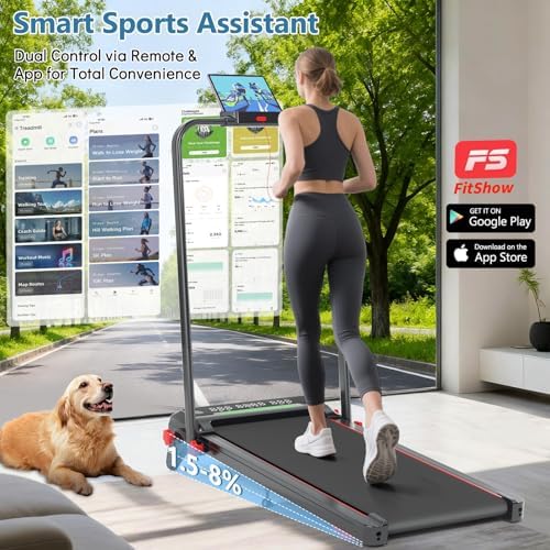 Walking Pad Treadmill with Incline and Handle Bar, 3 in 1 Foldable Treadmills for Home Office, 365lbs Portable Compact Under Desk Treadmill with App, Remote Control and LED Display - Image 2