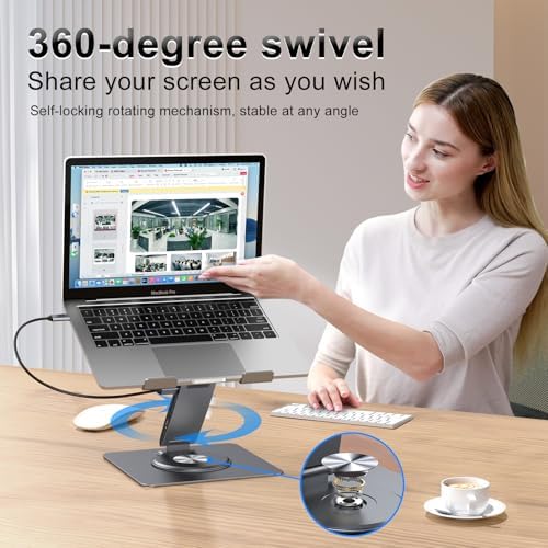 Laptop Docking Station Stand Dual Display 4K HDMI USB3.0 3.5mm Audio Jack 9-IN-1 360° Swivel Laptop Stand for Desk with USB-C Hub Multiport Adapter Universal for MacBook Pro/Air/Dell/HP/Surface/Lenovo - Image 5