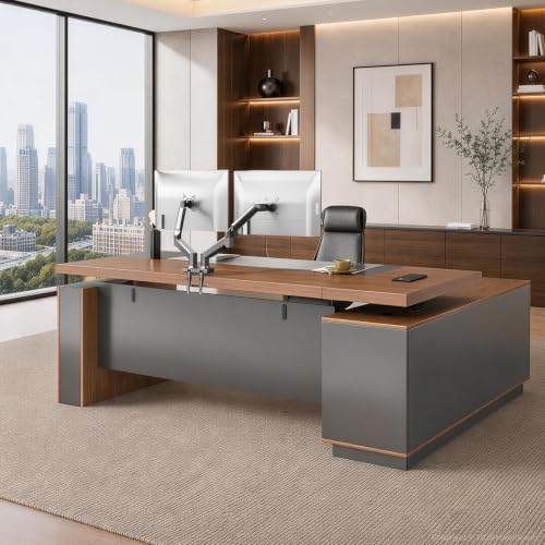 71" L-Shaped Electric Standing Executive Desk with Storage by Huariifowm