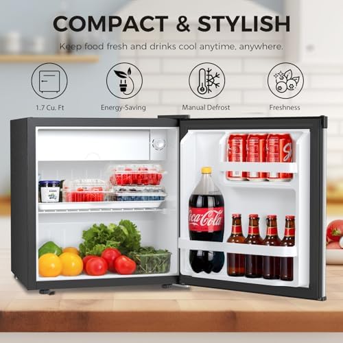 Antarctic Star 1.7 Cu.Ft Compact Refrigerator, Adjustable Thermostat, Removable Glass Shelf, Single Reversible Door Mini Fridge for Bedroom, Office, Dorm, Silver - Image 2