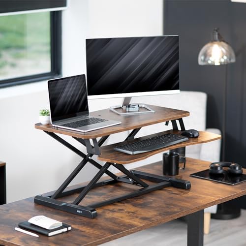 VIVO Rustic Vintage Brown 32 inch Standing Desk Converter, DESK-V000KN - Image 2