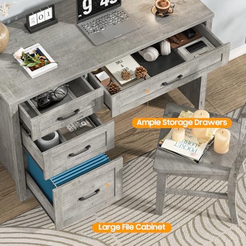 Halitaa Executive Desk with 3 Storage Drawers, Grey - Image 4