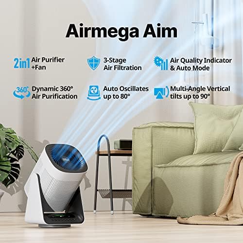 COWAY Air Purifier for Home Bedroom, 2-in-1 with Fan, Particulate Filter for Smoke, Allergies, Pet Dander, Odor, Air Quality Monitor, Auto Mode, Remote Control, Timer, 3-Year Warranty, Aim, White - Image 2