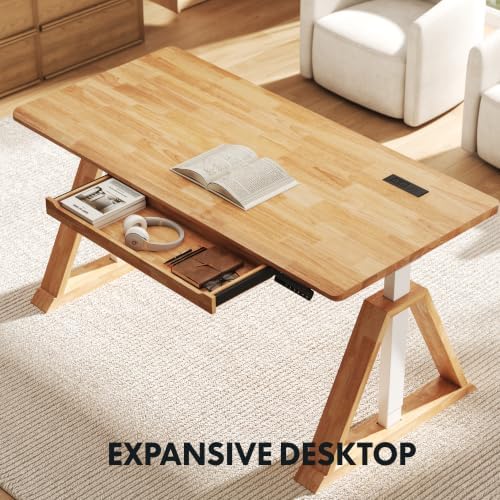 FLEXISPOT 63" WoodiX Solid Wood Executive Standing Desk with Drawer, Maple - Image 4