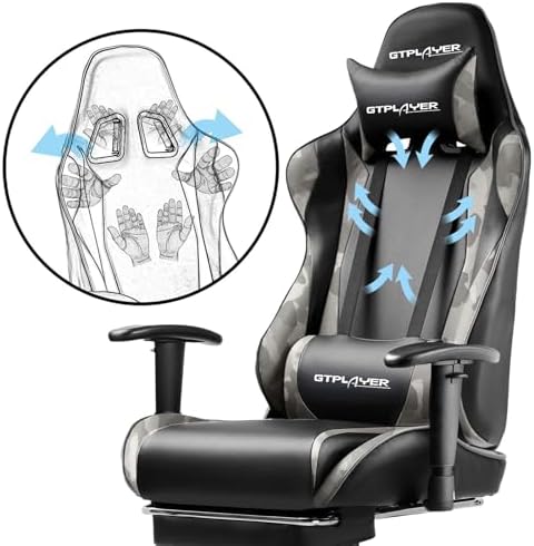 GTPLAYER Gaming Chair with Footrest, Ergonomic Computer Game Desk Chair, Reclining Gaming Chair Seat Height Adjustment, Swivel Rocker with Headrest and Lumbar (Camouflage) - Image 5