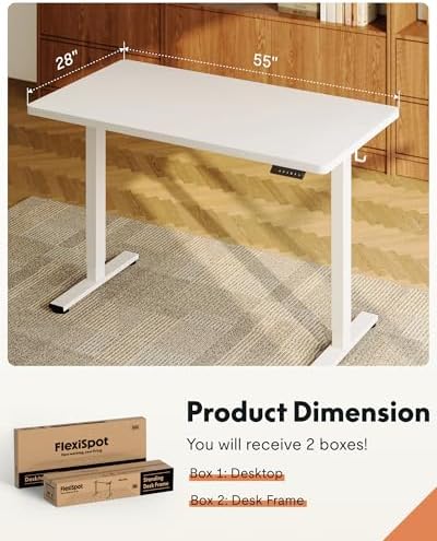 FLEXISPOT EN1 One-Piece Standing Desk, Electric Adjustable with 4 Memory Presets, 176 LBS Capacity, Stable & Quiet, Seamless Desktop for Home Office & Dual Monitors, 55"x28" White(White Frame) - Image 5