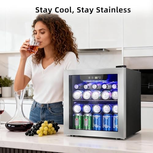 Antarctic Star 48 Can Mini Beverage Refrigerator, 1.3 Cu.Ft Compact Drink Cooler with Glass Door, Adjustable Temp 40-61°F, Quiet Freestanding Wine & Soda Cooler for Home Office Dorm, LED Lit - Image 5