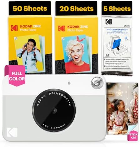 Kodak Printomatic Full-Color Instant Print Digital Camera - 75 Sheets Bundle - Prints On Zink 2x3 Sticky-Back Photo Paper - 5MP, Portable, Creative Fun Gift for Birthday, Christmas, Holiday - Grey by Unknown