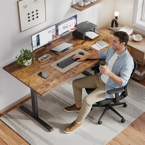 Klicelor 48 x 28 Electric Standing Desk, Sit Stand Up Home Office Desk, Height Adjustable Deep Cumputer Table with Memory Presets and Hooks, Two Pieces, Rustic Brown - Image 2