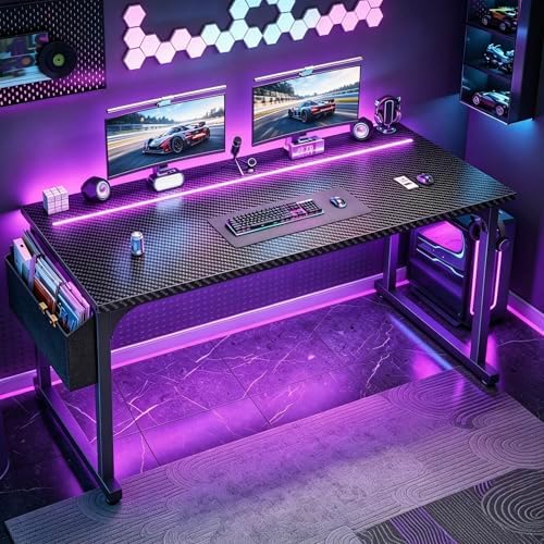 DurayLoly 55" Carbon Fiber Gaming Desk with RGB LED for Teens Bedroom,Black - Image 2