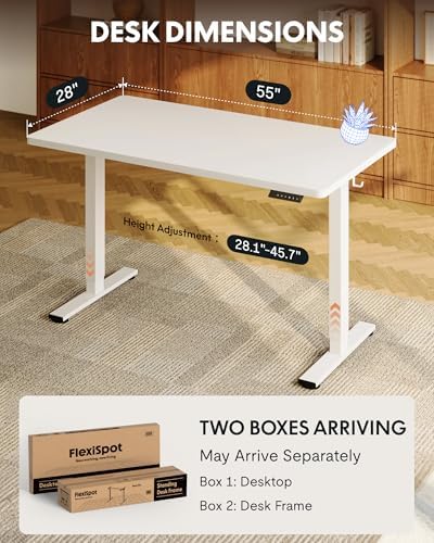 FLEXISPOT EN1 55"x28" One-Piece Standing Desk, White - Image 5