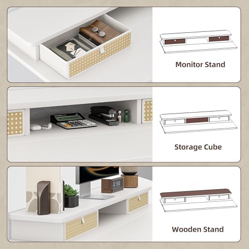 TIQLAB Standing Desk with Two Drawers, Stand Up Standing Desk Adjustable Height, Electric Sit Stand Table with Storage Shelf and Splice Board, 55 * 24 inch, White Wicker - Image 5